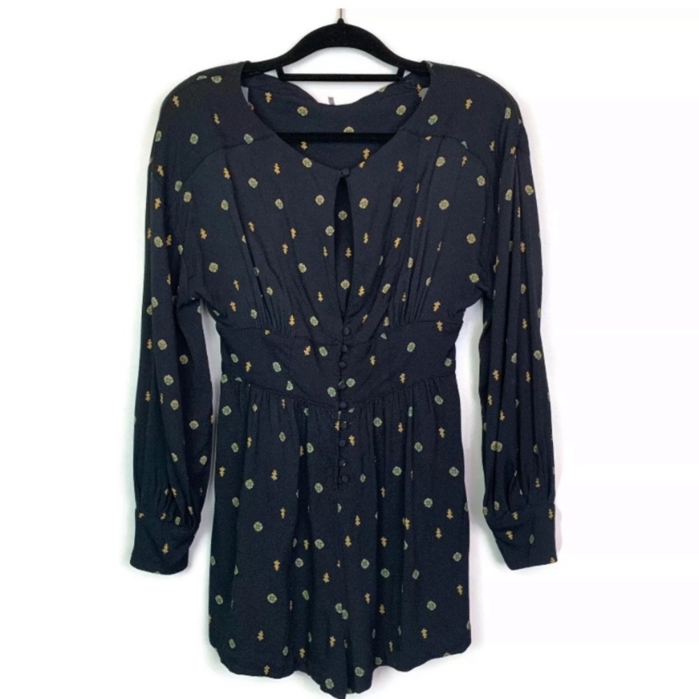 Free People long sleeve keyhole button romper - Picture 2 of 8